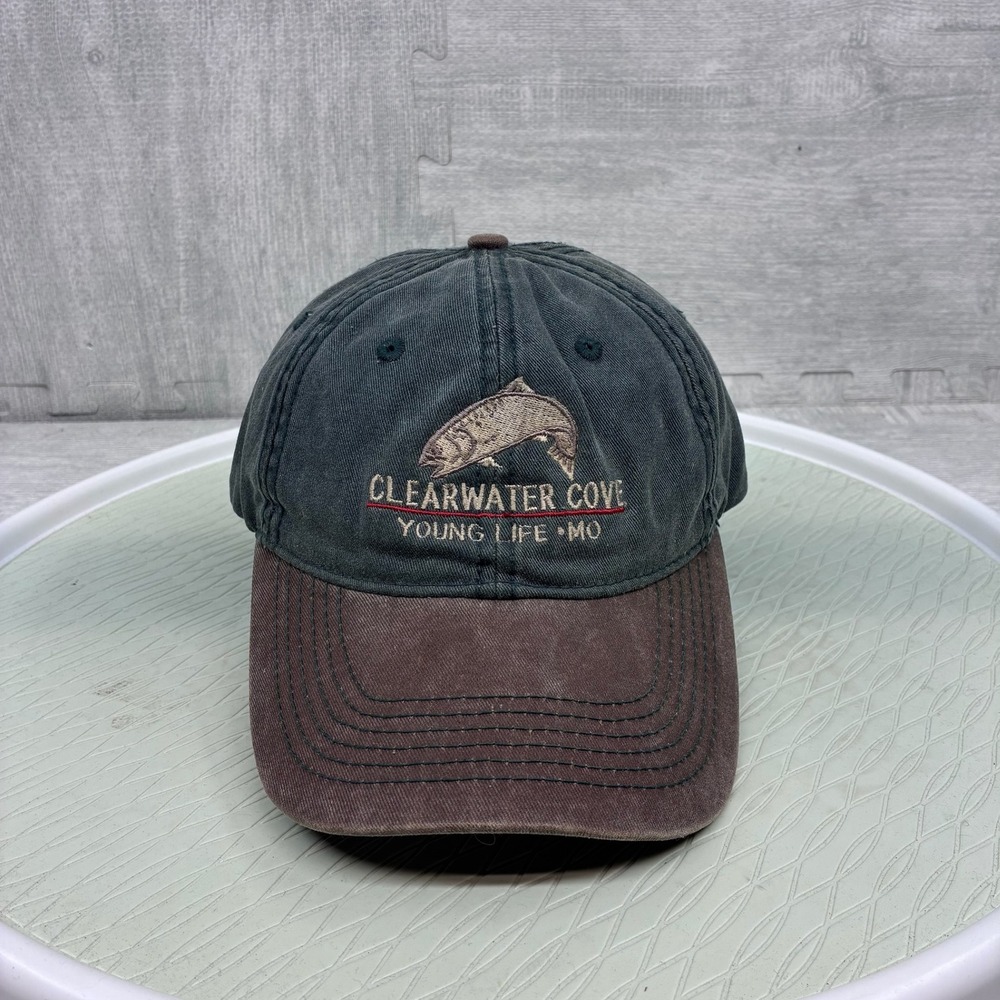 Vintage Clearwater Cove Young Life Hat Cap Mens OSFA Green Brown Strap‎ Back